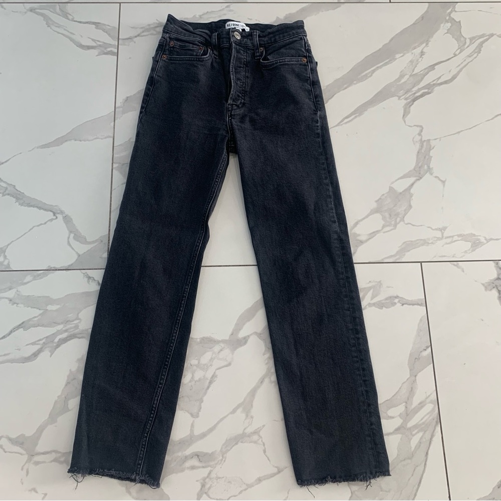 RE/DONE  Jeans Women Sz 25 Originals High Rise Stove Pipe Pants Faded Black Wash